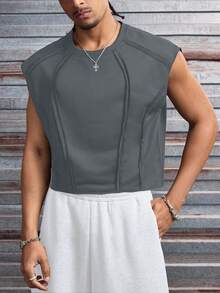 AXEPEAK Tank Top Polos Kasual Pria, Serbaguna untuk Musim Panas - Grey - View 3