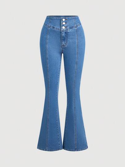 Rivivi Quần jeans ống loe nữ, kiểu dáng thường ngày, đã qua xử lý giặt.