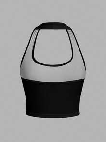 SHEIN EZwear Women's Casual Tight-Fitting Halter Neck Tank Top, English Print Pattern, Suitable For Summer - Multicolor - View 2