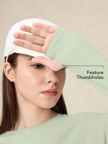 OutZeal 女士户外运动健身上衣，防紫外线，凉爽触感，长袖交叉褶裥带拇指孔 - 淺綠 - 查看 4