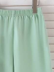 SHEIN 2pcs Setelan Anak Perempuan Atasan Tanpa Lengan Motif Bunga Warna Kuning Cerah dan Celana Longgar Kasual Modis untuk Musim Semi/Panas - Mint Green - View 4