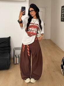 Coolane 女士夏季街头复古Y2K嬉皮士老钱图案宽松T恤 - 白色 - 查看 2