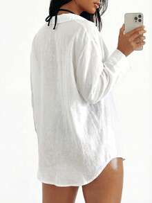 Oceva 純色開肩和服外套 - 白色 - 查看 3