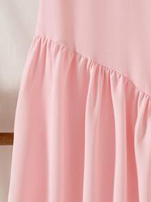 SHEIN 女童休闲纯色短袖连衣裙 - 粉色 - 查看 4