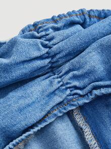 Rivivi Women's Pleated Casual Versatile Daily Wear Denim Tube Top - Blue - View 5