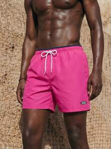 ZELFYO 男士字母補丁細節腰部抽繩泳褲 - 玫瑰紅 - 查看 4