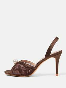 CUCCOO HITCHD Damen Schuhe mit rundem Zehenbereich, dünnem Absatz, Spitze, Mesh, Perlen, Peep-Zehen, Slingback, Damen High Heel Sandalen, Mode, Eleganz, Party, Hochzeit Sandalen, Damen Hochzeitsschuhe - Hellgrau - Übersicht 4