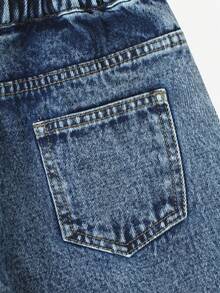 Girls' Heavy Washed Heart Patch Elastic Waist Loose Jeans - Medium Wash - View 5