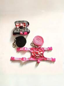 1Set Pet Harness And Leash With Leaf Bow Tie Bell Outfit For Small Animals Guinea Pigs Hamsters Mice Walking Adventure Outdoor Pet Costume Pet Fashion Accessories Adjustable Soft Harness For Tiny Pets Small Animal Accessories Cute Pet Photo Prop Pet Gift For Pet Lovers - Multicolor - View 7