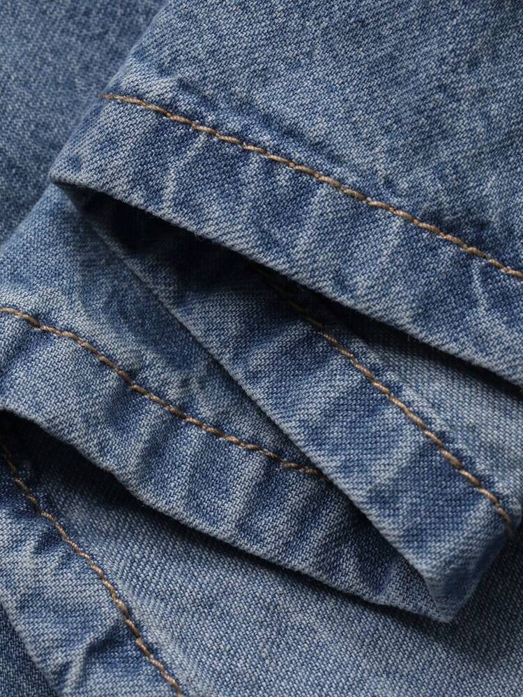 Women's Turndown Collar Loose Short Sleeve Casual Denim Shirt Summer