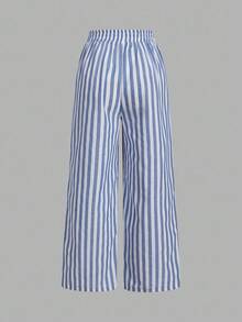 Set Of 3 High-Waisted Loose Straight-Leg Trousers With Drawstring And Pockets, Solid Color And Versatile, Suitable For Spring/Summer - Bronze - View 5