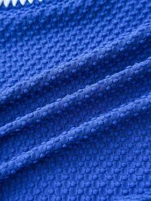 SHEIN Teen Girls' Camisole Bikini Top, Blue & White Contrast Knit Tape Jacquard - Multicolor - View 4