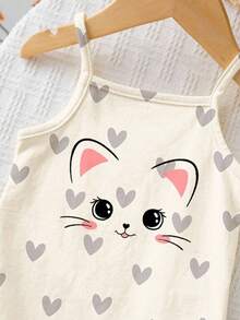 SHEIN Newborn Baby Girl Casual Cute Knitted Cartoon Pattern Sleeveless Romper, Summer - Apricot - View 4
