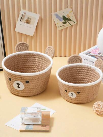 1/2 Chiếc Hộp đựng đa năng dùng để đựng mỹ phẩm, đồ lặt vặt, họa tiết hoạt hình dễ thương vẽ tay, giỏ đựng đồ để bàn, phòng khách, phòng ngủ, quà tặng tựu trường, giải pháp lưu trữ đồ dùng nhà cửa.