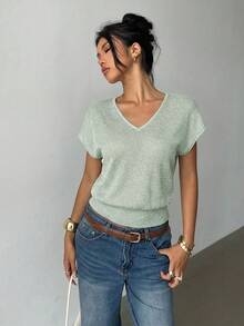 Siren Gaze Áo nữ tay ngắn cổ chữ V dáng rộng, kiểu dáng mùa hè mới. - màu xanh lá - Xem 3