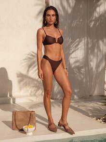 Swim Chiccia 女士尖頭高跟玫瑰造型鞋,時尚棕色泵鞋,春夏厚底優雅女士涼鞋 - 棕色 - 查看 3