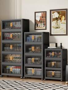 1 Piece Of 40cm/15"-60cm/23" Wide Plastic Storage Cabinet, Foldable Storage Box, Kitchen And Dining Room Tableware Storage Cabinet, Kitchen Shelf Storage Rack, Household Living Room Toy Cabinet Storage Rack, Crevice Cabinet Organizer, Kitchen Crevice Storage Cabinet, Christmas Gifts, Storage Box, Under-Bed Storage - Black Transparent - View 2