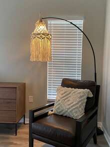 1PC Bohemian Style Tassel Pendant Decor Woven Rope Lampshade Cover Ceiling Light Fixture Decoration Charm Hanging Ornament For Living Room Bedroom Nursery Wedding Party Home Decor Accessory Handmade No Light Included - Ivory - View 2