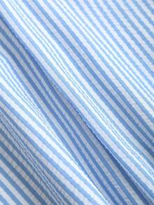 Franclia 女士法式宽松两件套，条纹系带露背上衣搭配休闲阔腿裤，时尚街头风夏季穿搭 - 藍色 - 查看 5