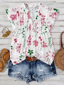 Linhara Plus Size Women's Textured Print Plus Size Shirt - Pink - View 1