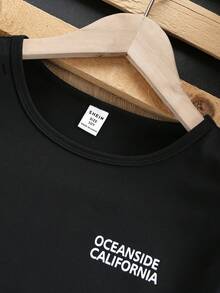 Camiseta casual de niño con estampado de letras en inglés, adecuada para salidas diarias - Negro - Ver 4