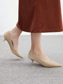 CUCCOO BIZCHIC 女士尖头小猫跟高跟鞋，杏色简约通勤时尚办公室鞋 - 杏色 - 查看 7