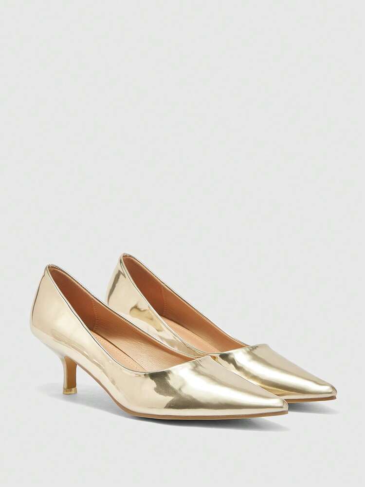 CUCCOO BIZCHIC Women's Pointed Toe Kitten Heel Minimalist Slip-On Formal Pumps, Simple & Fashionable For Office Commute For Christmas Spring Shoes