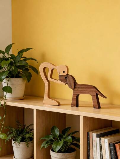 1 Tượng gỗ hình gia đình chó, chạm khắc thủ công theo phong cách Bắc Âu tối giản, trang trí bàn làm việc, nghệ thuật gỗ sáng tạo, điểm nhấn nội thất nhà cửa, trang trí kệ phòng khách, phụ kiện bàn làm việc, quà tặng cho người yêu động vật.
