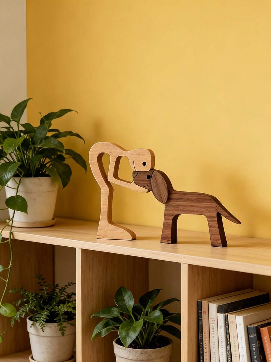 1 Tượng gỗ hình gia đình chó, chạm khắc thủ công theo phong cách Bắc Âu tối giản, trang trí bàn làm việc, nghệ thuật gỗ sáng tạo, điểm nhấn nội thất nhà cửa, trang trí kệ phòng khách, phụ kiện bàn làm việc, quà tặng cho người yêu động vật.