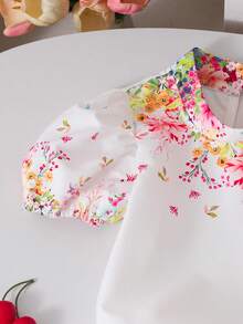 SHEIN 女童（小号）碎花泡泡袖衬衫和阔腿裤两件套 - 粉色 - 查看 6