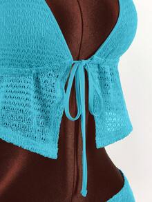 Amplova Bộ 2 món gồm quần short ngắn kẻ sọc cổ chữ V sâu, buộc dây phía trước. - Màu xanh lam - Xem 7