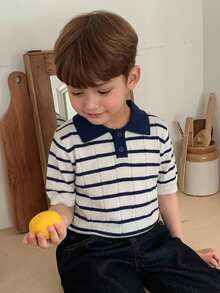 Dazy Kids Young Boys' Colorblock Striped Short Sleeve Sweater Summer - Navy Blue - View 4