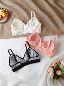 3pcs Girls' Basic Bras, Minimalist Daily Wear, 3 Colors - Multicolor - View 2