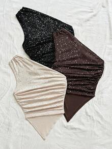 Franclia Bộ 3 món áo và quần short chấm bi lấp lánh dáng bất đối xứng dành cho nữ, thích hợp cho kỳ nghỉ, dạo phố, dự đám cưới trên bãi biển, tiệc tốt nghiệp, ngày lễ Thánh Patrick, kỳ nghỉ xuân, lễ Phục sinh, lễ hội âm nhạc, phong cách boho nhiệt đới thanh lịch. Có các màu nâu, đen, mơ. - Màu be - Xem 2