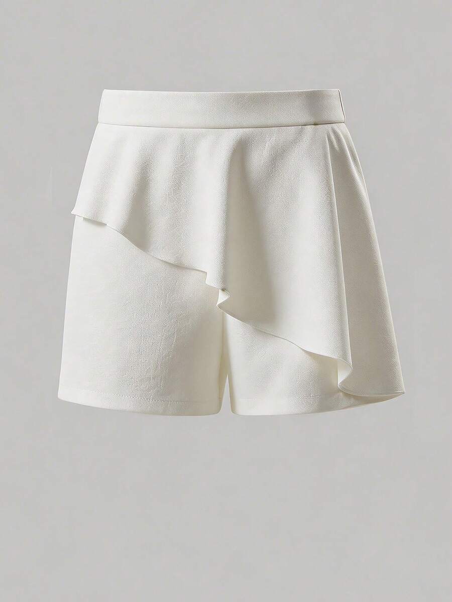 Franclia Damen vielseitige Mode asymmetrische Rüschen Saum Rock Hose - Weiss - Übersicht 1