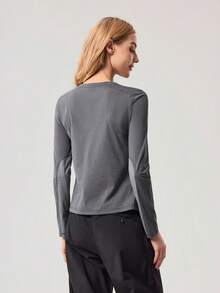 OutZeal Áo thun nữ ngoài trời, chất liệu mềm mại, co giãn, tay dài, ôm sát, thích hợp cho tập luyện thể thao ngoài trời. - Xám - Xem 5