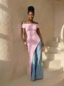 BamGleam Asymmetric Hem Design Women's T-Shirt, Fashionable Vacation Casual Style, Suitable For Travel, Daily Wear, Back To School, Party, Spring, Valentine's Day, New Year - Pink - View 1