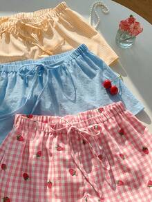 Set de 3 pantalones cortos sueltos y casuales con cintura de atar para mujer - Multicolor 11 - Ver 7
