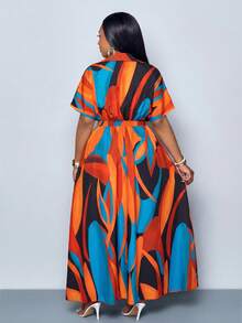 SOLERSUN Đầm nữ tay cánh dơi in họa tiết ngẫu nhiên - Đỏ - Xem 2