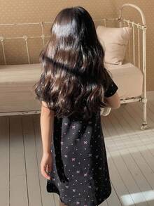 Dazy Kids Young Girl Round Neck Short Sleeve Nightgown Loungewear Summer - Black - View 2