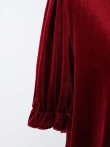 SHEIN Franclia 女士纯色荷叶边下摆休闲百搭日常衬衫 - 酒紅色 - 查看 5
