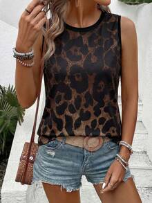 Selamara Women's Gradient Leopard Print Pattern Round Neck Casual Versatile Tank Top, Spring/Summer New Arrival Best Seller - Multicolor - View 1