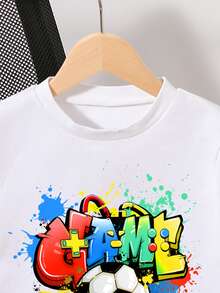 Tween Boy Casual Creative Football Graphic Ripped Design Short Sleeve T-Shirt, Sibling Matching Summer Holiday - White - View 6