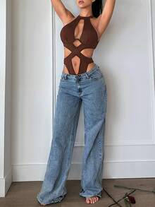 SHEIN SXY 性感露背吊带连体衣 - 棕色 - 查看 6