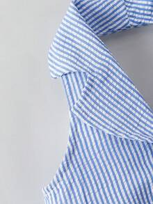 SHEIN Elladie kids Đầm hè thời trang cho bé gái, cổ polo, yếm, hở lưng, thắt eo, kiểu dáng ngọt ngào và đa năng cho kỳ nghỉ. - Màu xanh lam - Xem 4