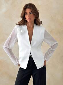 EURMUSE Women, Spring, Summer, Blazer, Weeding, Boho - White - View 3
