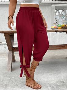 EMERY ROSE Plus Size High Waist Drawstring 7/8 Pants, Spring/Summer - Redwood - View 4