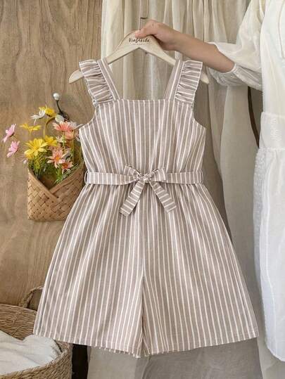 Sparklyn 女童休闲度假印花吊带连体裤，柔软时尚设计，适合夏季郊游、旅行、校园及日常穿着。