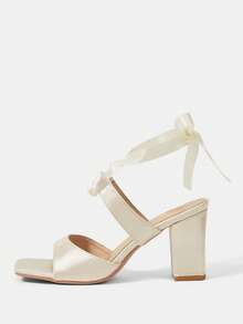 CUCCOO HITCHD Fashionable Satin Square Toe High Heel Sandals, Suitable For Autumn & Summer - Rose Gold - View 2