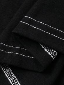 DAZY Áo thun ngắn tay cổ tròn dáng rộng, thoải mái, phong cách đường phố, phối màu tương phản, họa tiết đường kẻ trắng, thích hợp cho lễ hội âm nhạc và kỳ nghỉ, dành cho nữ, mùa xuân & hè. - màu đen - Xem 3